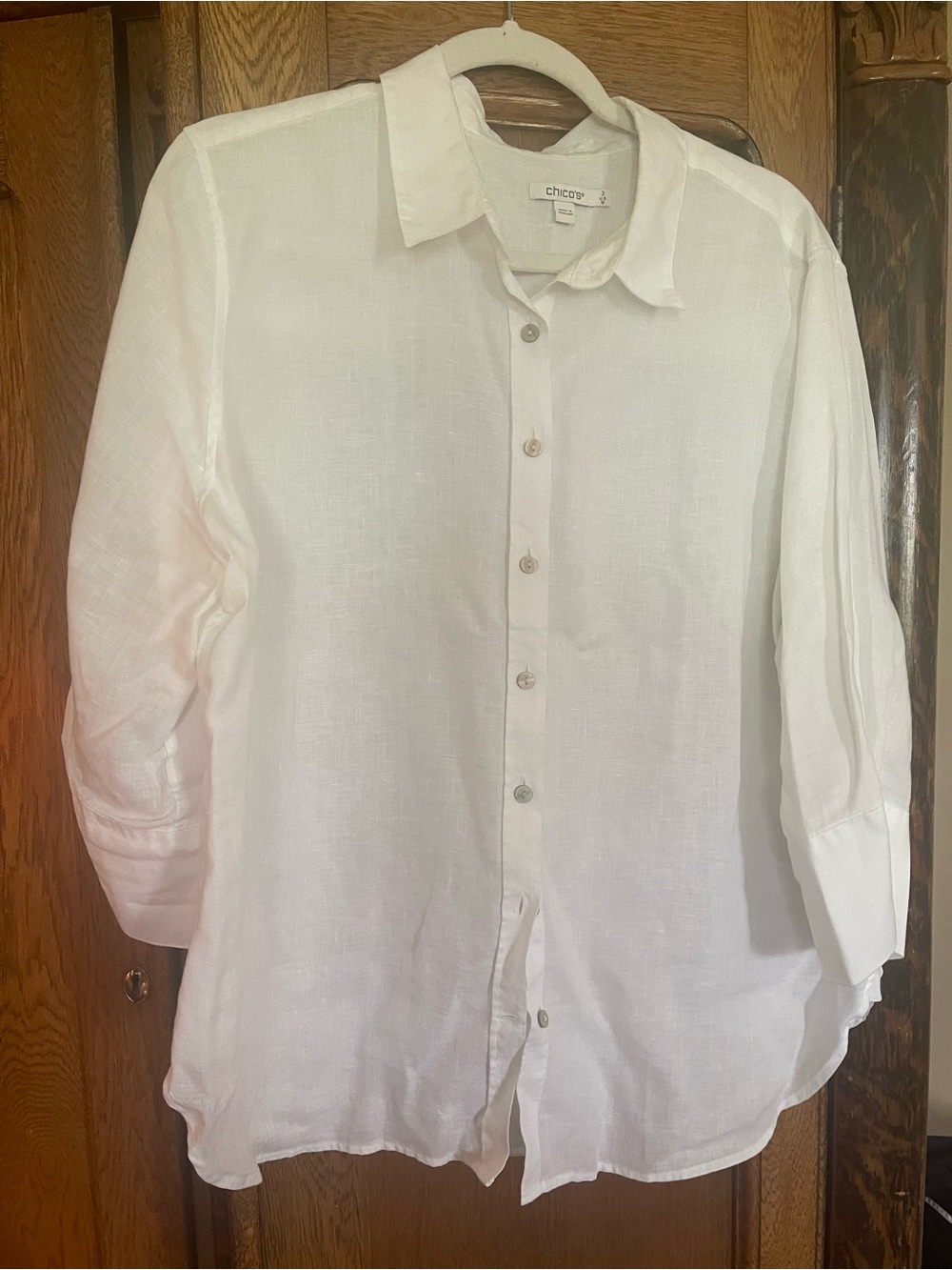 Chico's White Linen Casual Button-Down Shirt